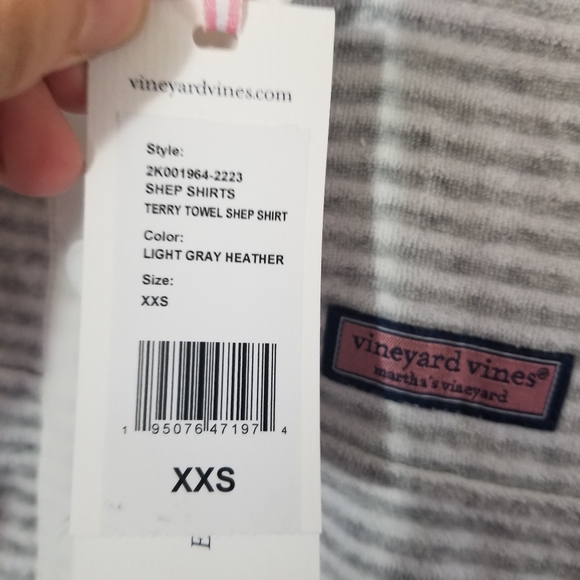 NWT Vineyard Vines Snap Shep Shirt Grey White Stripe Terry Towel Size XXS - Picture 6 of 7